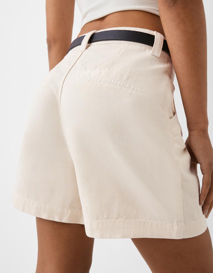 Bermudas algodão com cinto-Cru-3