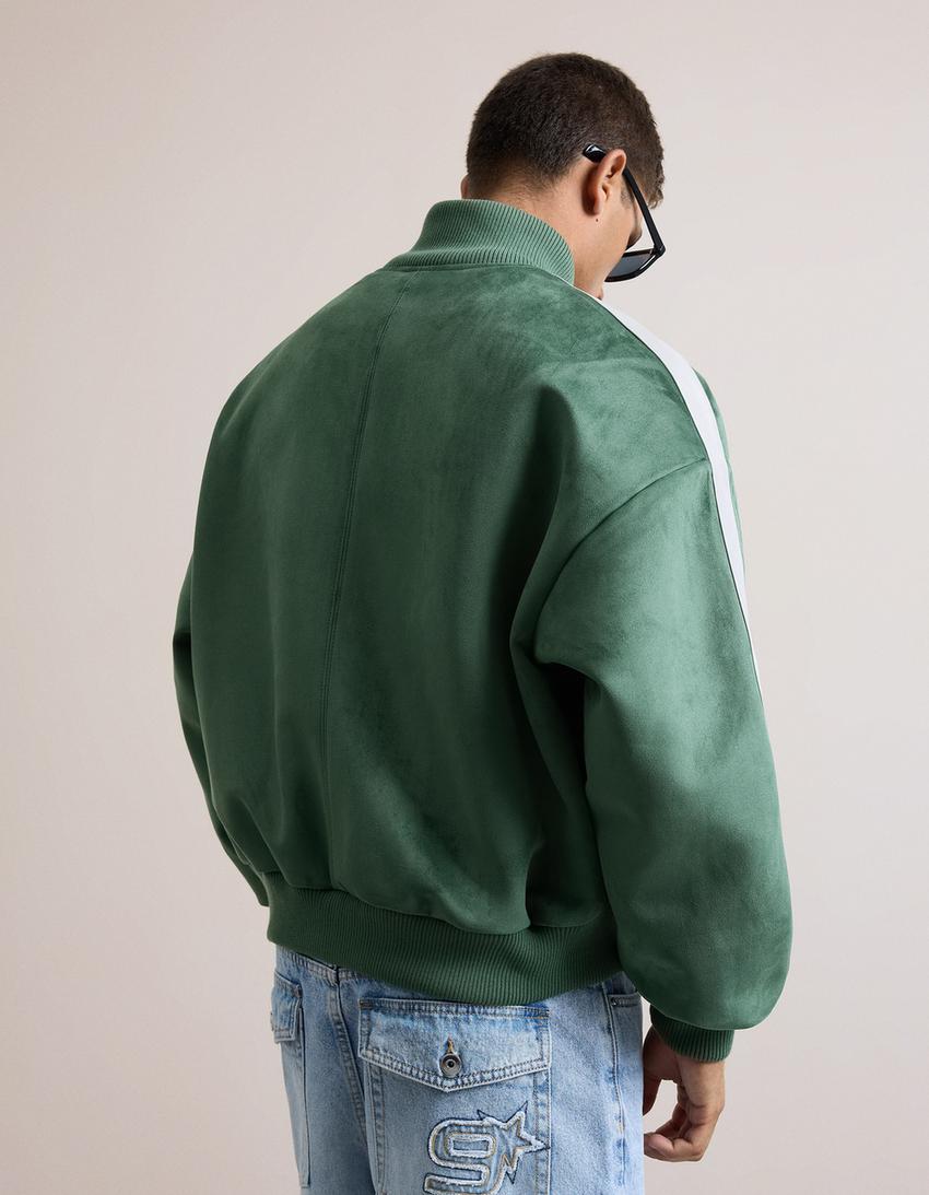 Faux suede boxy fit jacket-Green