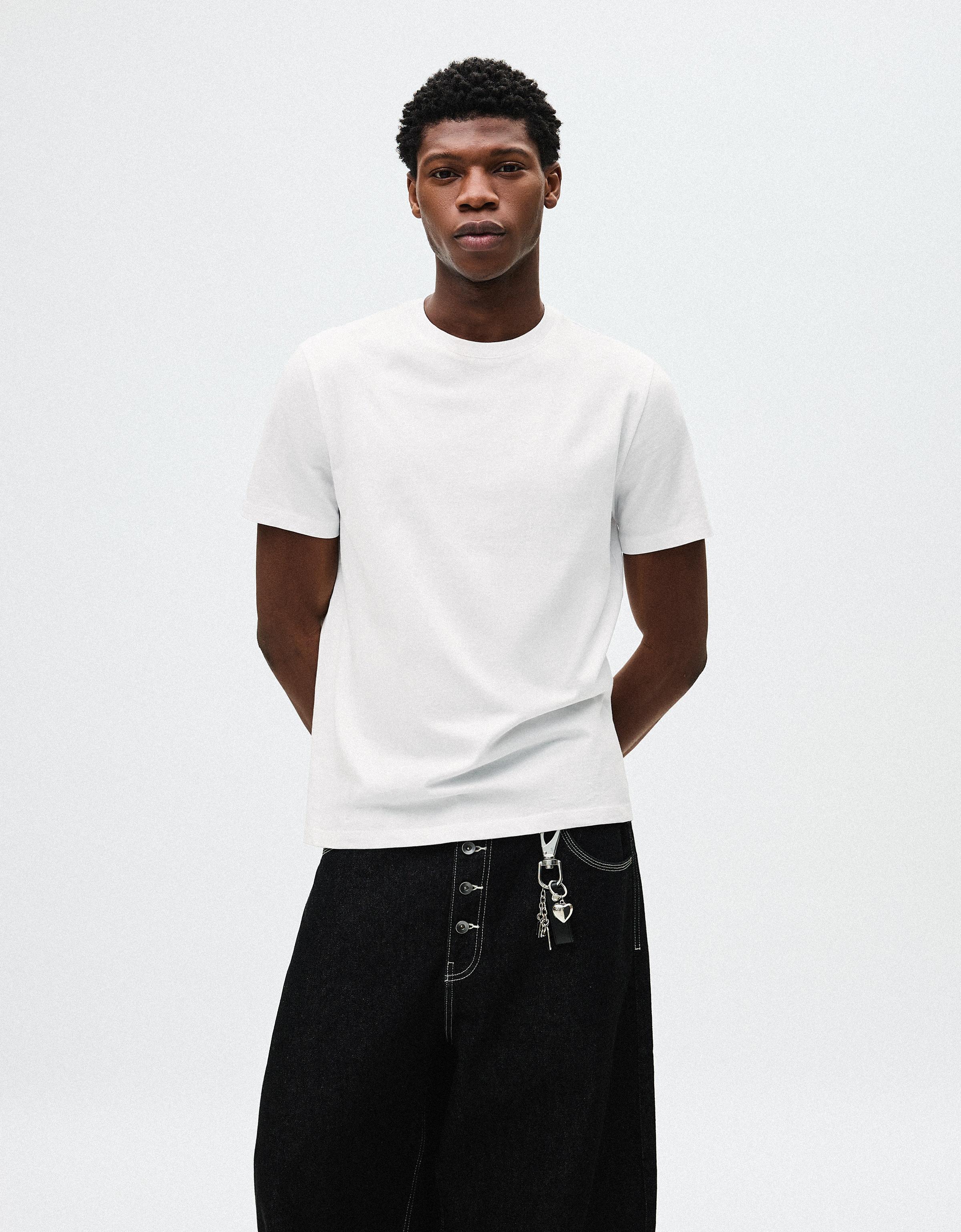 Bershka T-Shirt Mit Kurzen Ärmeln Herren L Weiss