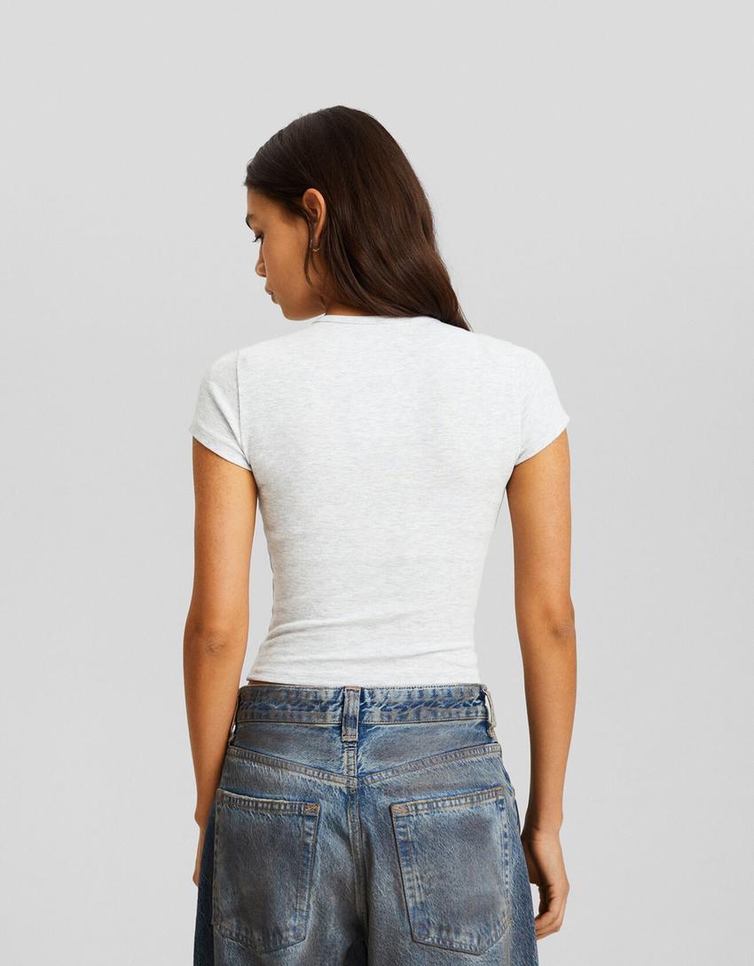 Short sleeve crew neck T-shirt-Grey-1