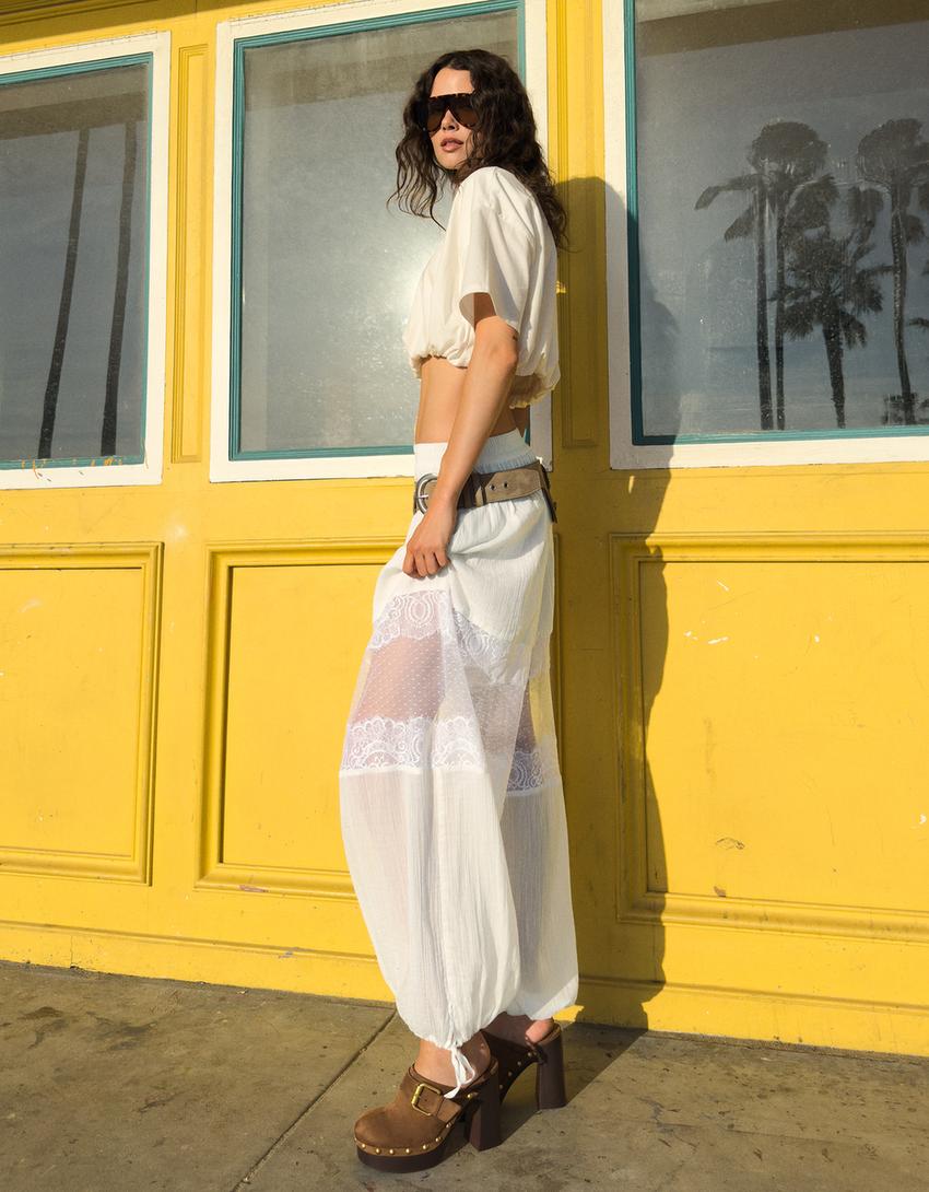 Lace sarouel trousers-White