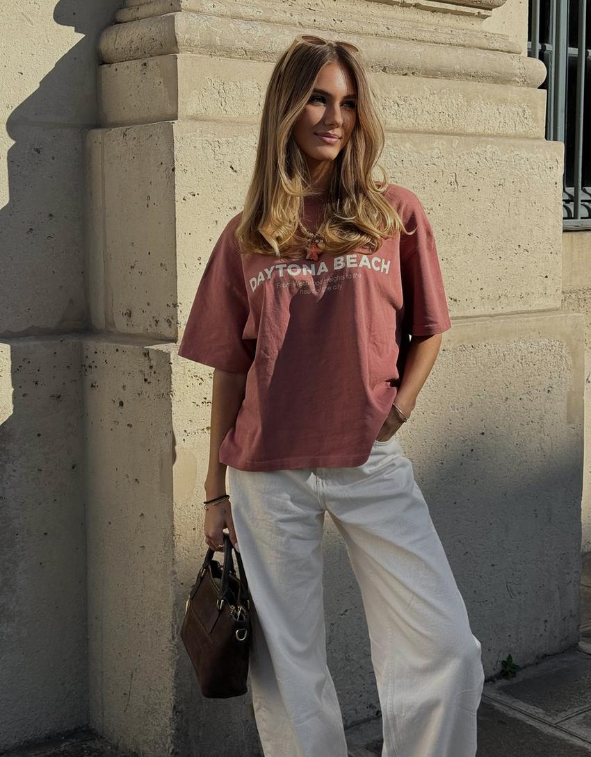T-shirt manches courtes imprimé-Orange foncé-0
