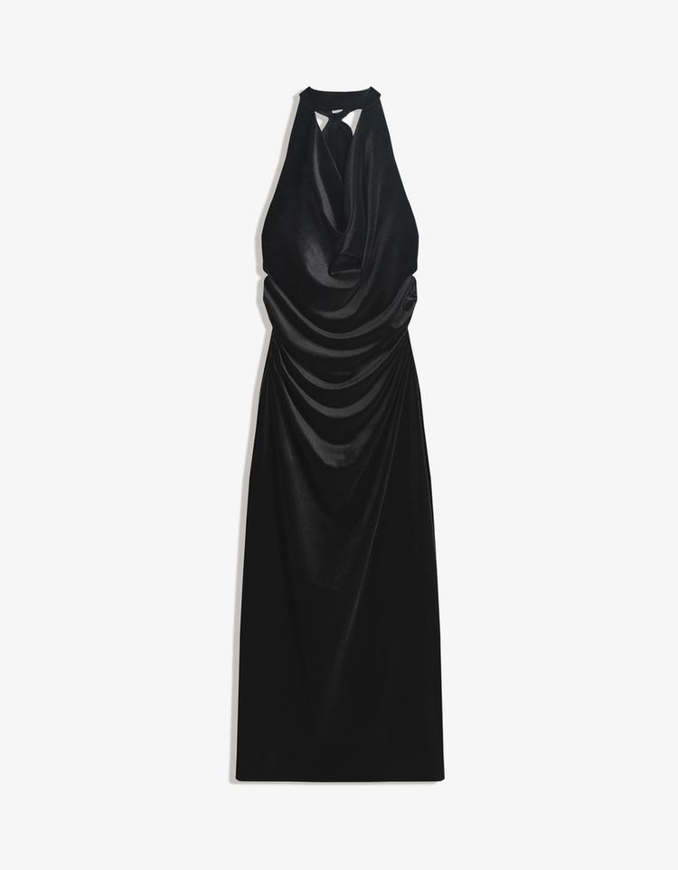 Draped velvet-effect midi dress