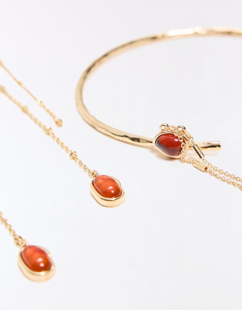 Pack of 2 stone and chain bracelets-Gold