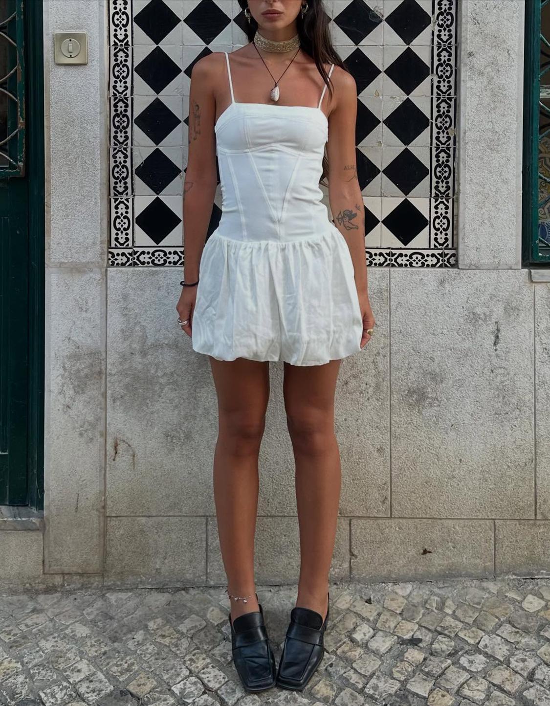 Fitted mini dress with balloon skirt