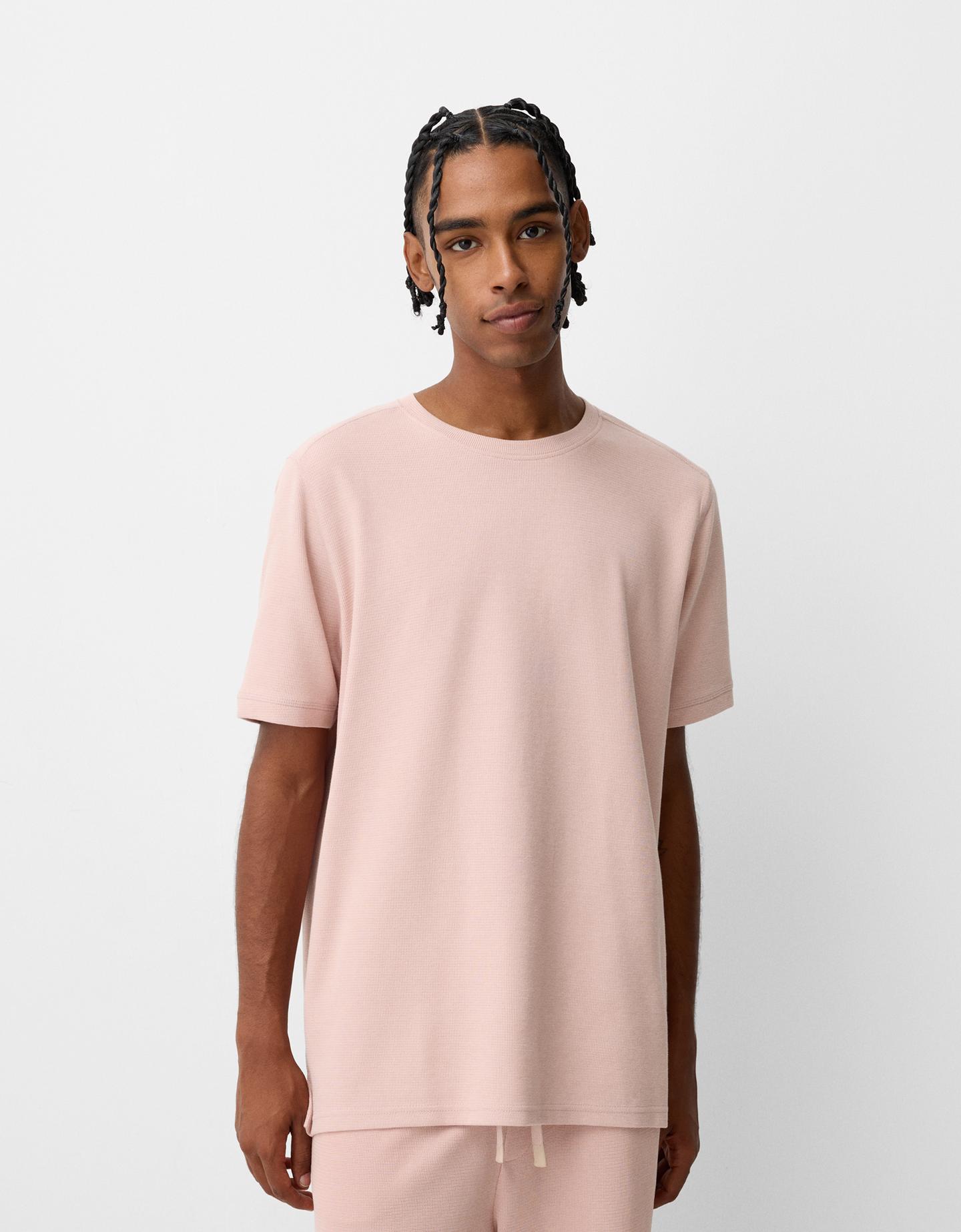 Bershka Maglietta Manica Corta Texture Uomo S Rosa