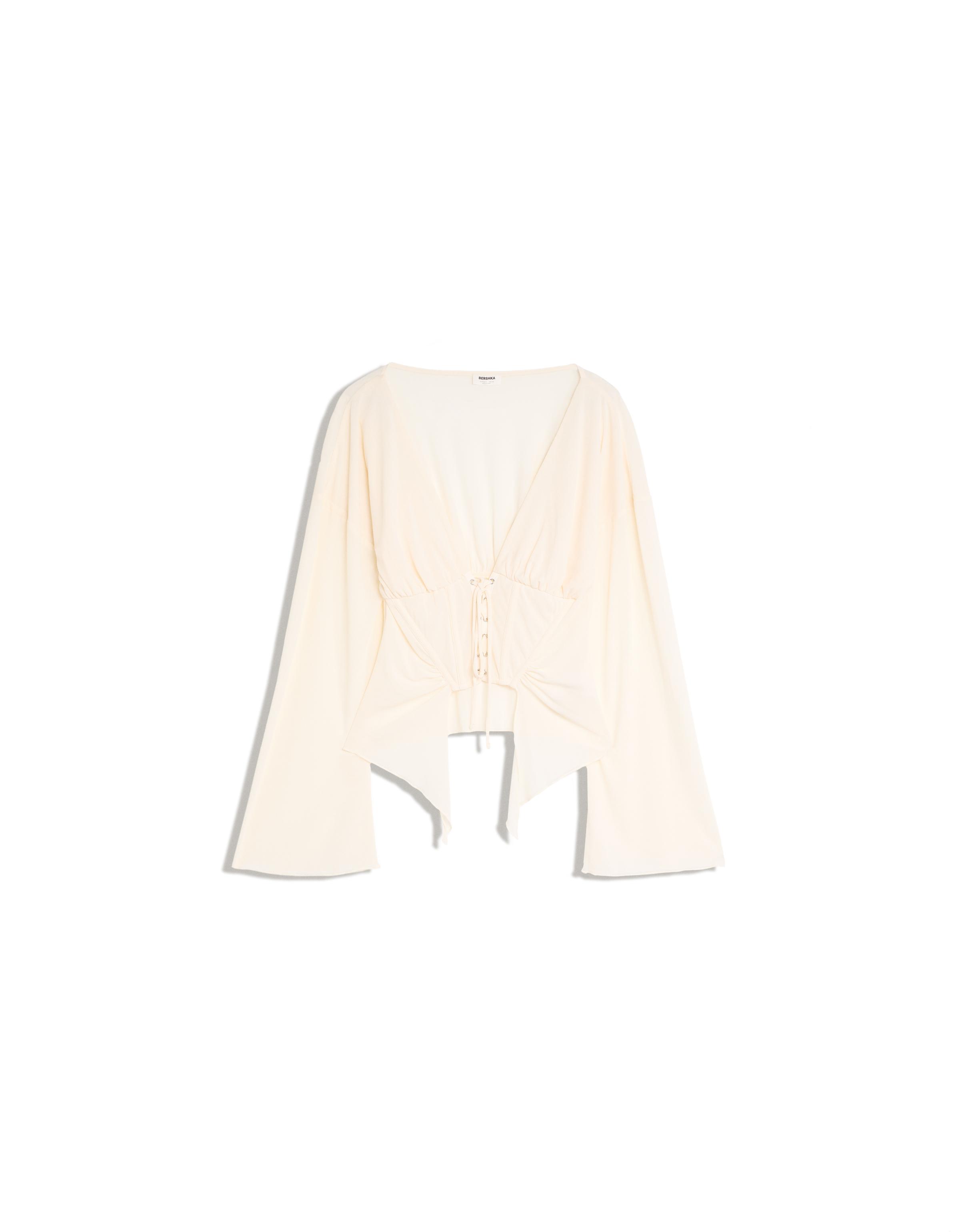 Long sleeve corset-effect T-shirt — Cream