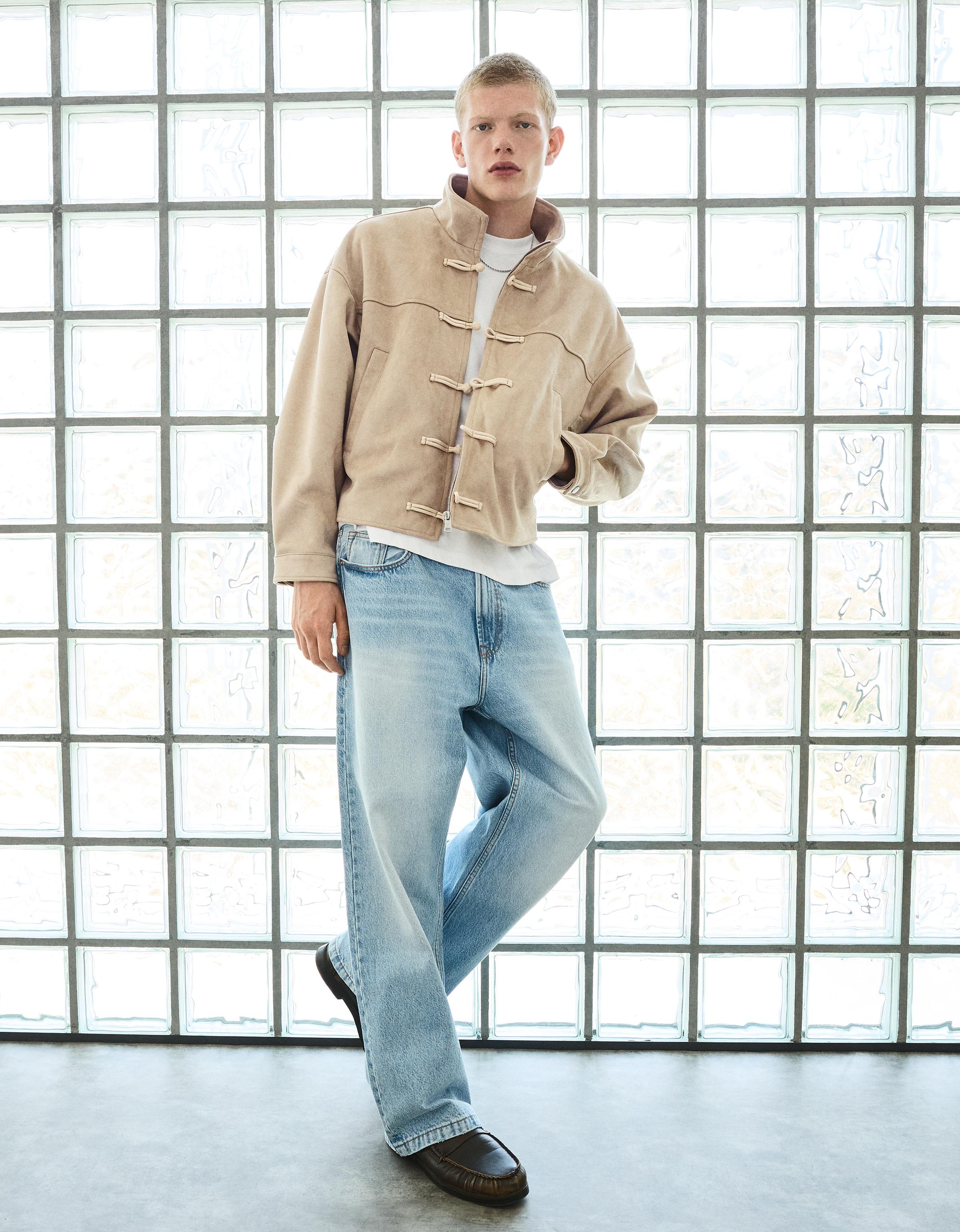 Faux suede clasp jacket — Beige