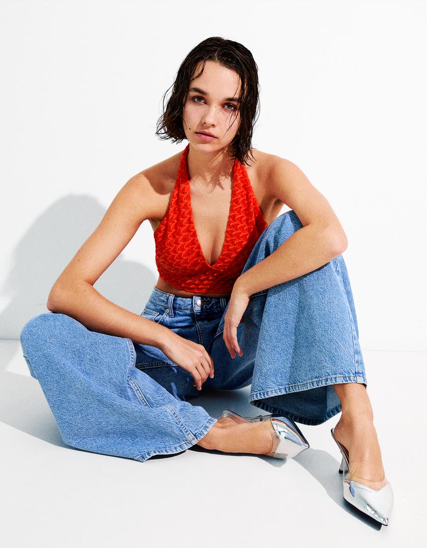 خف فينيل ممعدن بكعب صغير-فضي-1