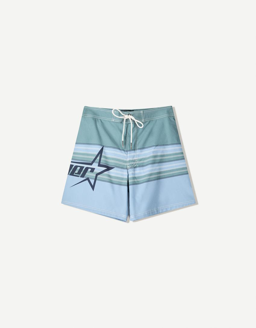 Long printed swimming trunks-Green-0