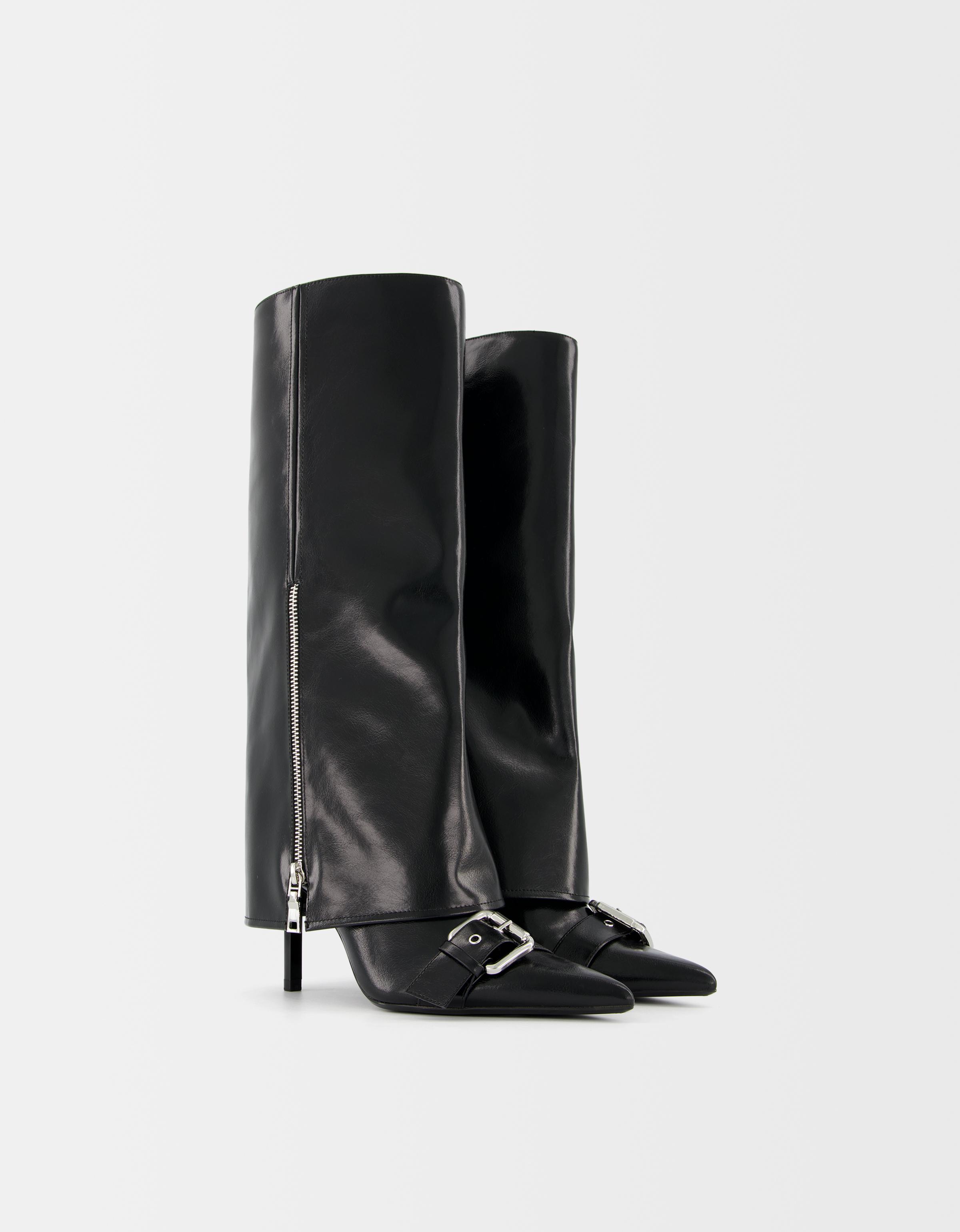 Bershka Absatzstiefel Mit Hosenbein Und Schnallen Damen 35 Schwarz