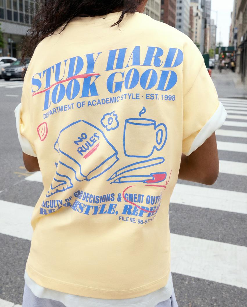 Oversize-T-Shirt mit Print-Gelb
