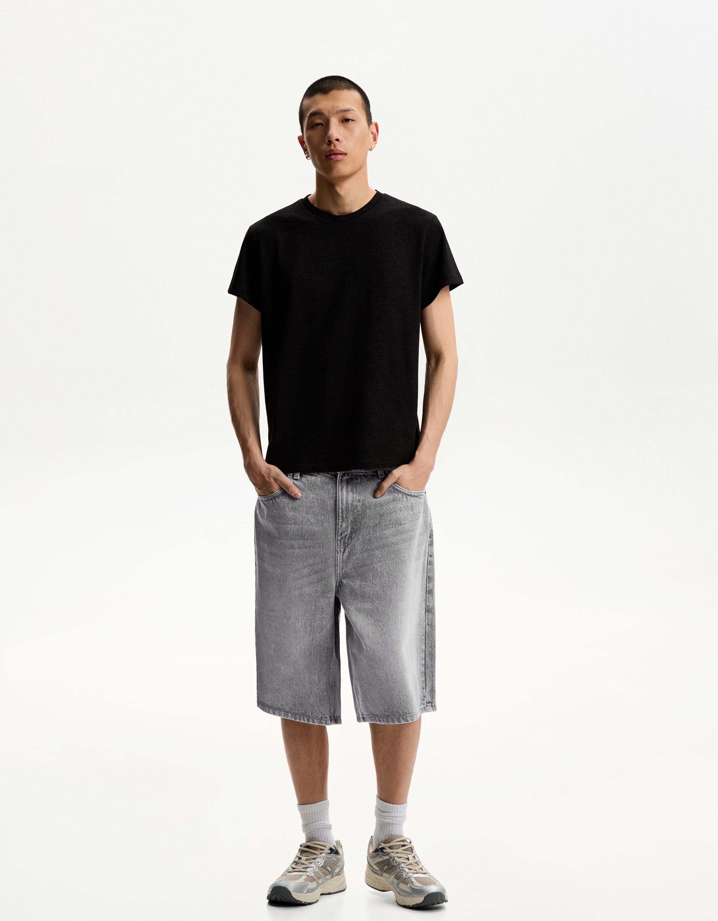 Bershka Jeans-Bermudashorts Im Baggy-Stil Herren 36 Grau