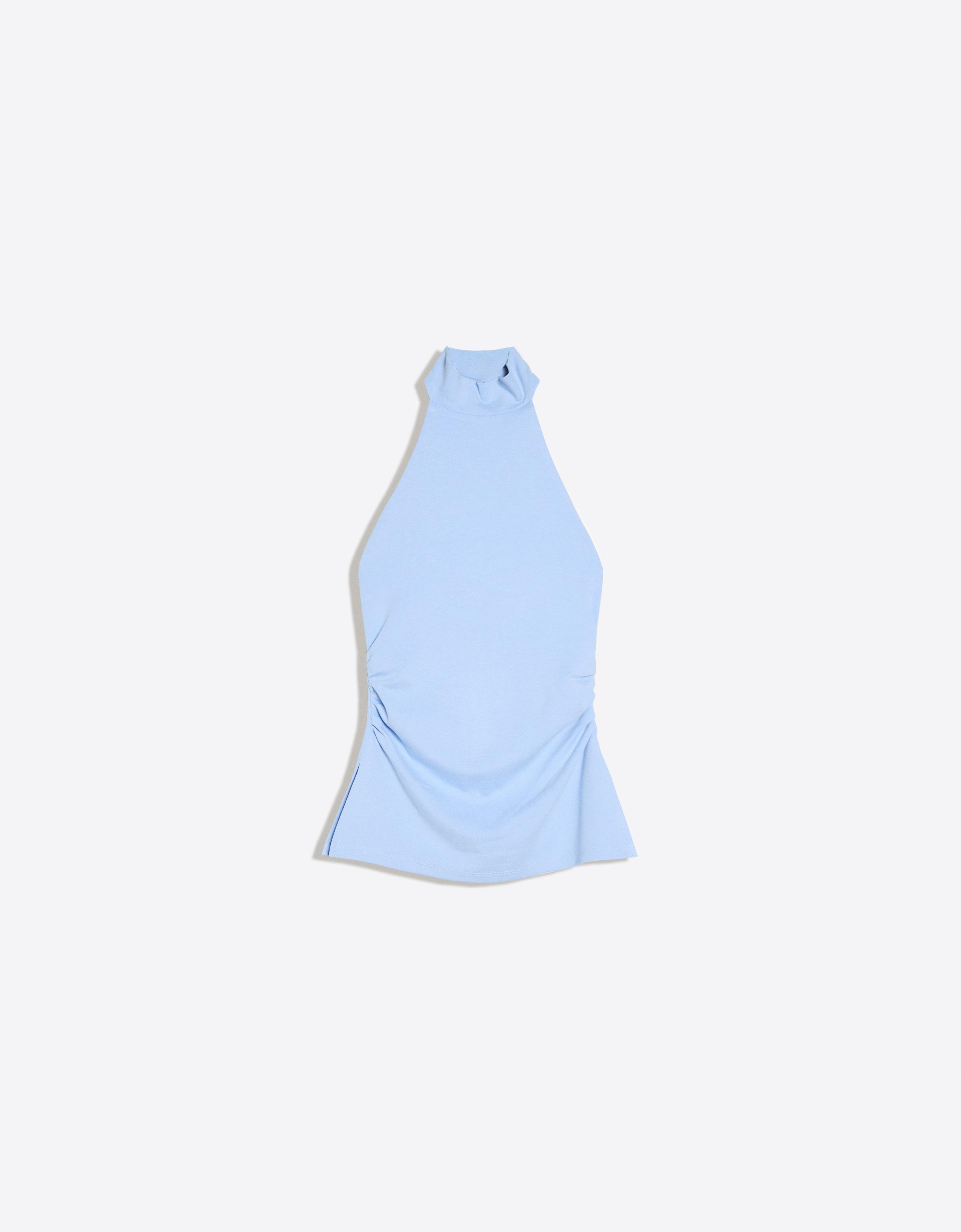 Gathered halter neck top — Light blue