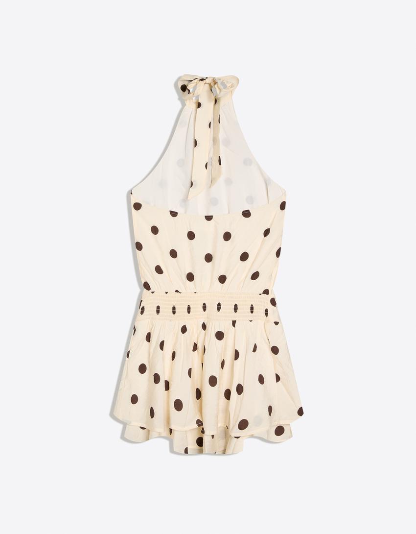 Vestido mini gola halter-Bege