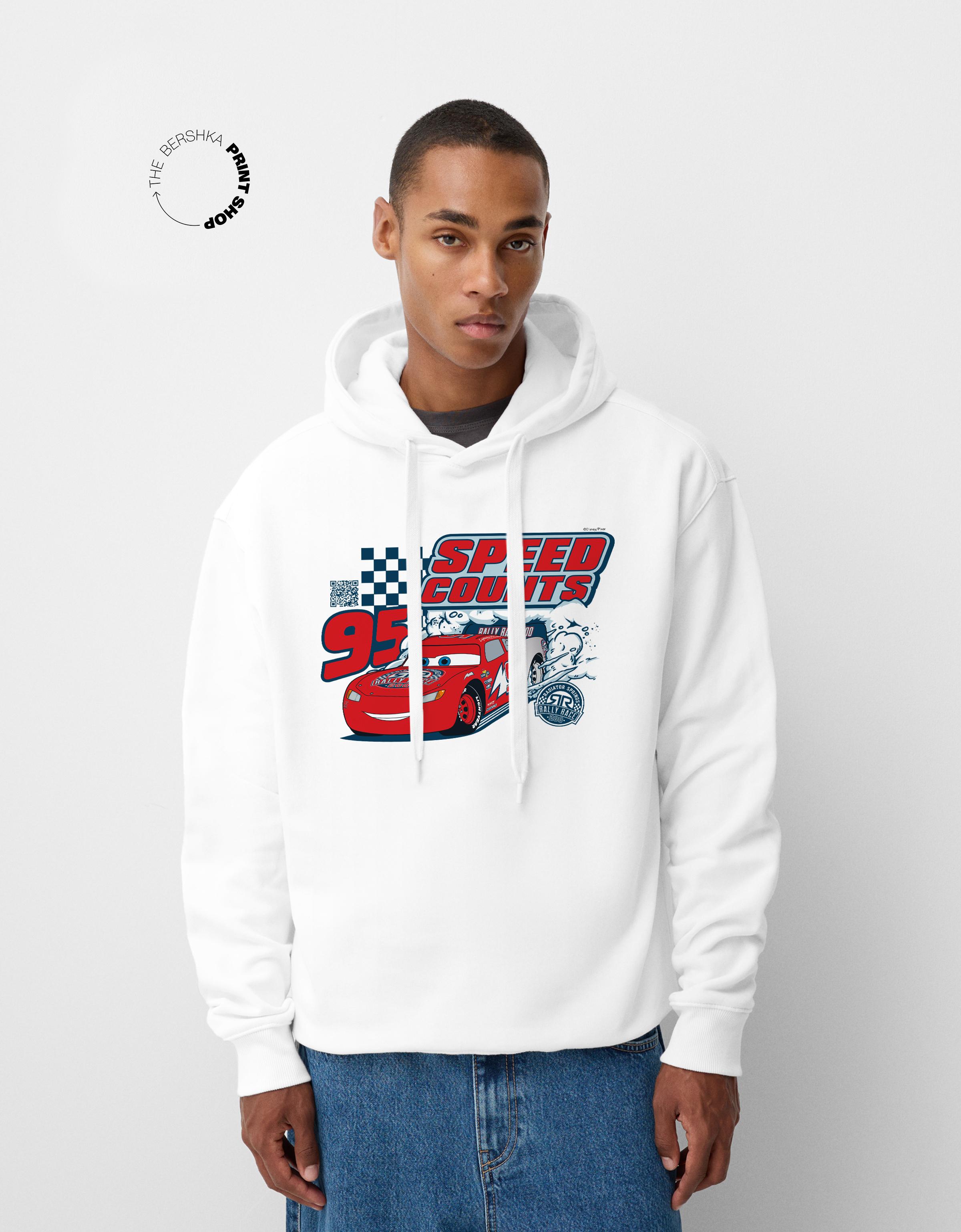 Bershka Oversize-Hoodie Cars Wearable Art Mit Kapuze Herren L Weiss