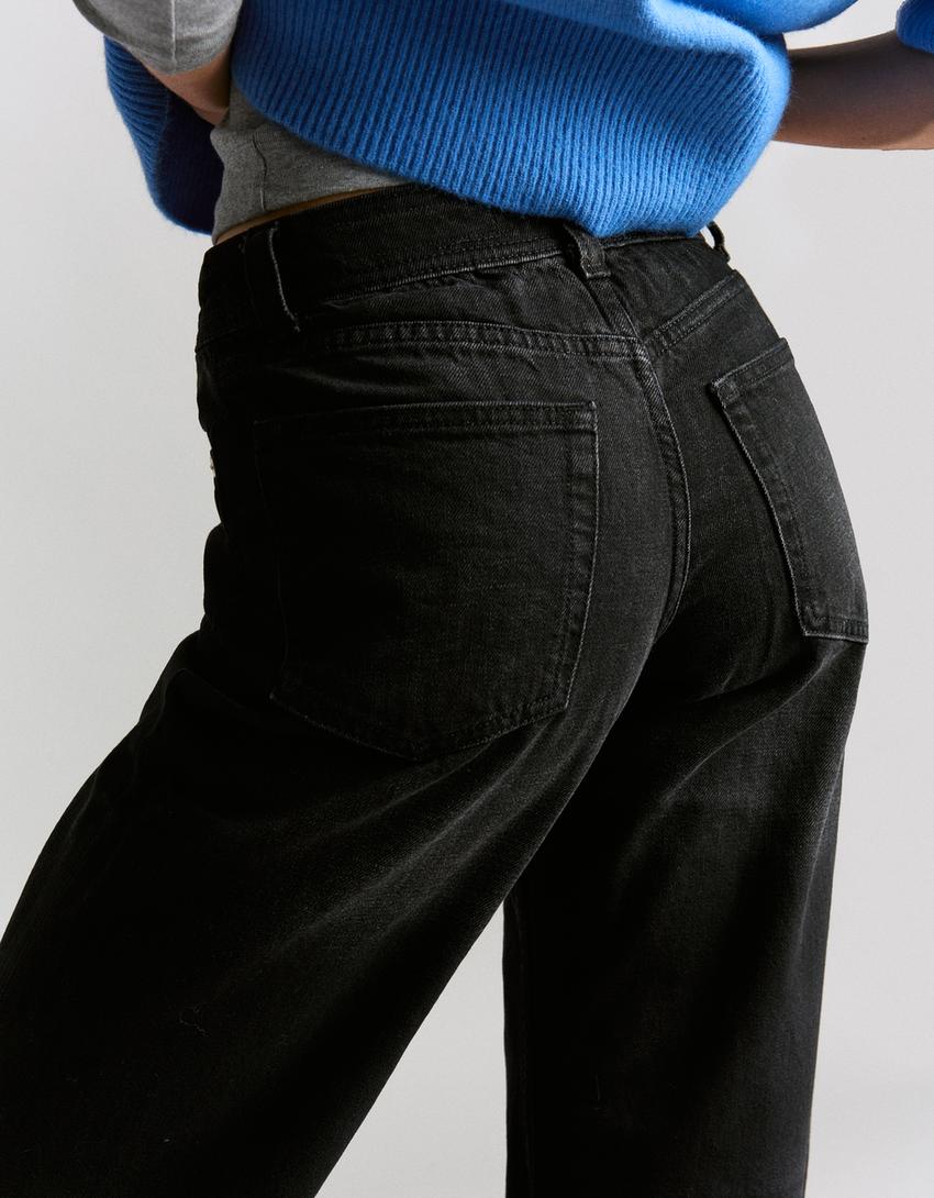 Jeans baggy taille moyenne-Noir