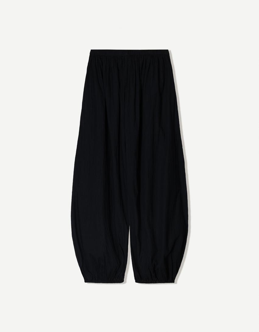 Pantaloni a sbuffo con vita elasticizzata-Nero-4