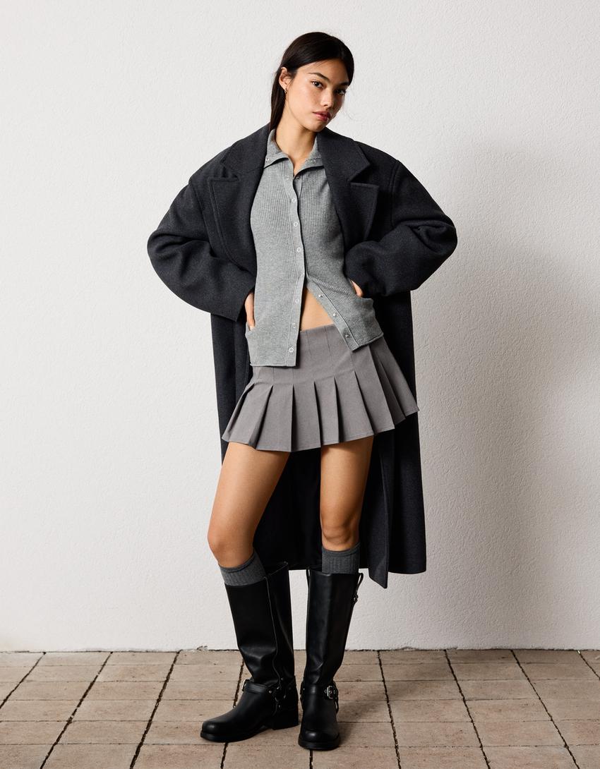 Cardigan côtelé à agrafes-Gris