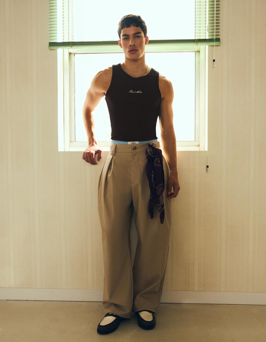 Askılı baskılı tişört-Siyah