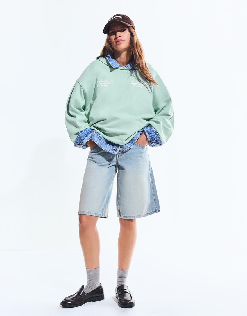 Hoodie mit Print-Türkis