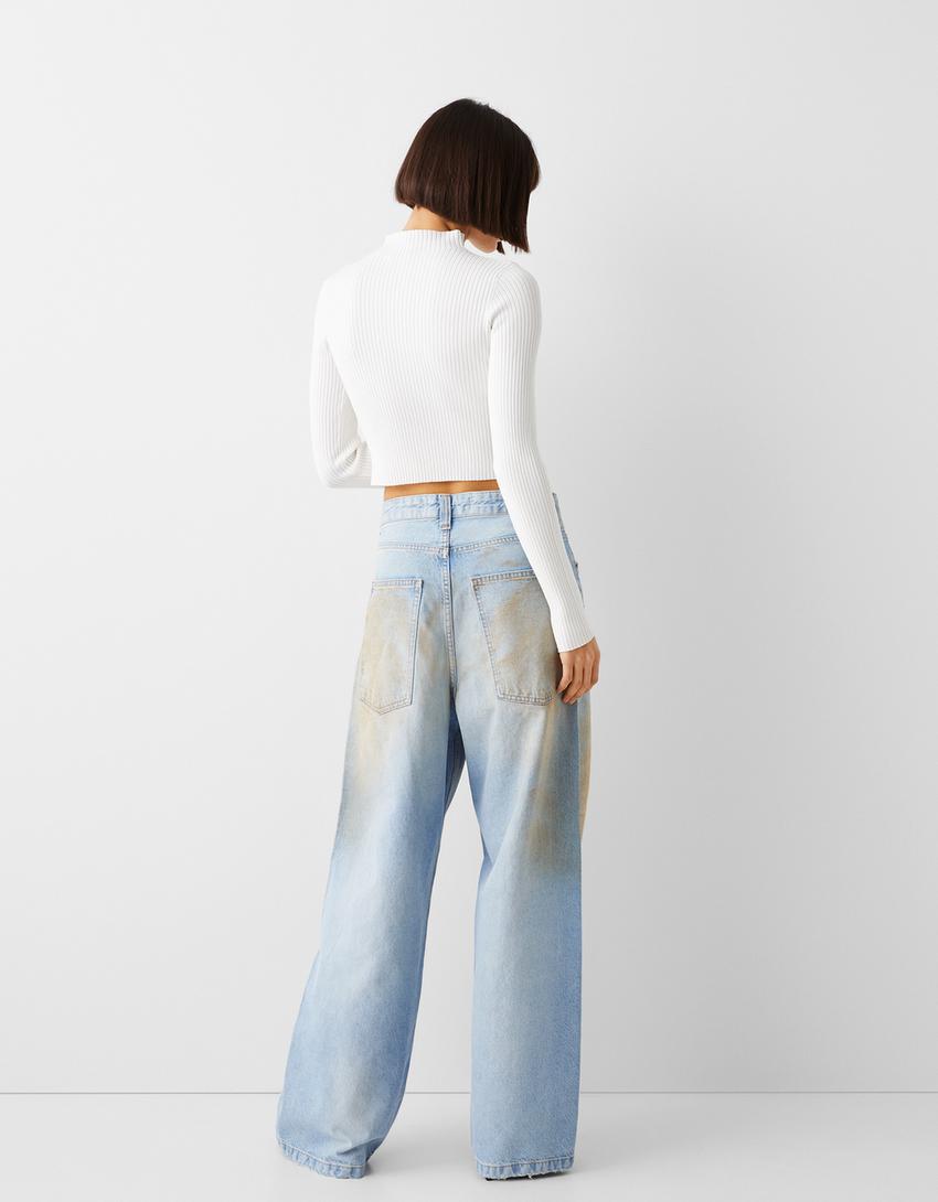 بنطال جينز واسع للغاية باهت ومعتق-أزرق فاتح-2