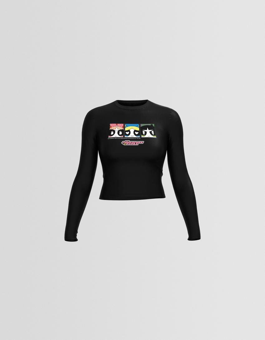 Långärmad t-shirt Powerpuffpinglorna-Svart-6
