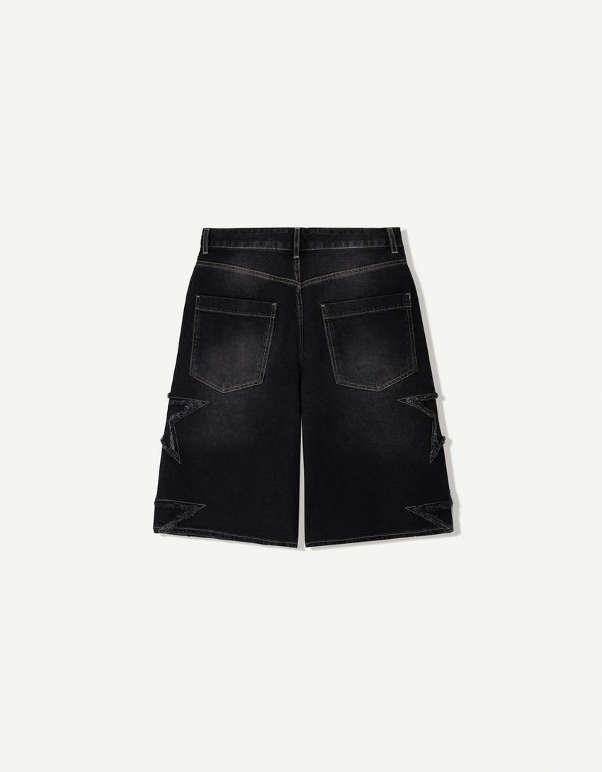 Baggy Bermuda shorts with patches-Black