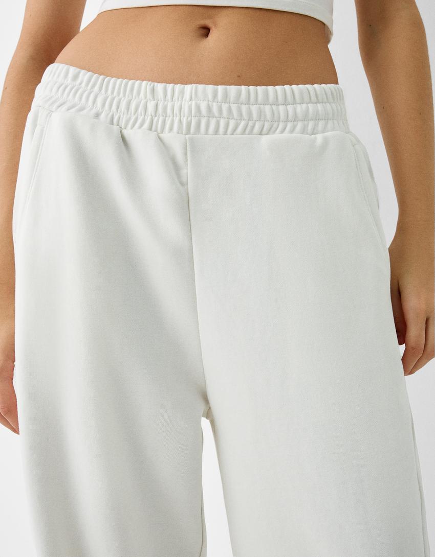 Calças wide leg felpa-Gelo-6