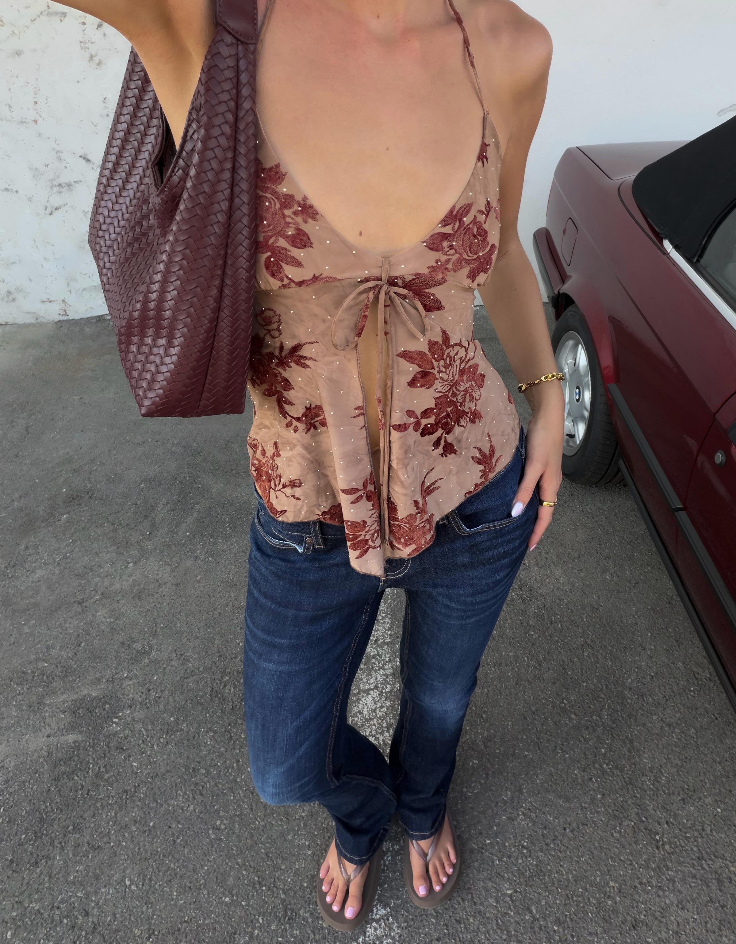 Woven bucket bag — Burgundy