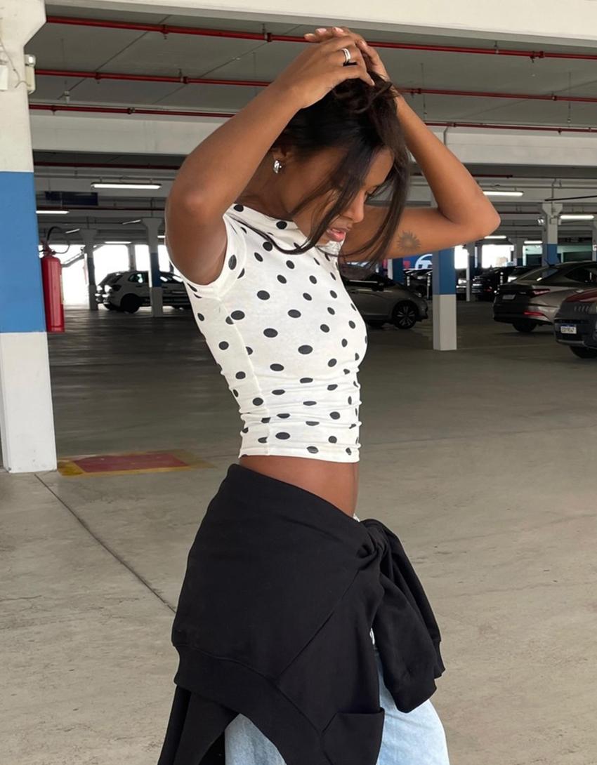 T-shirt met korte mouw en ronde hals-Wit