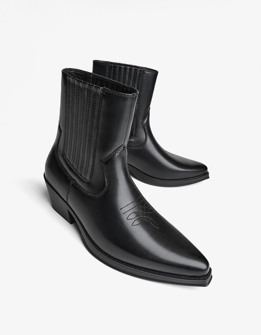 Elastische Stiefeletten im Cowboylook-Schwarz