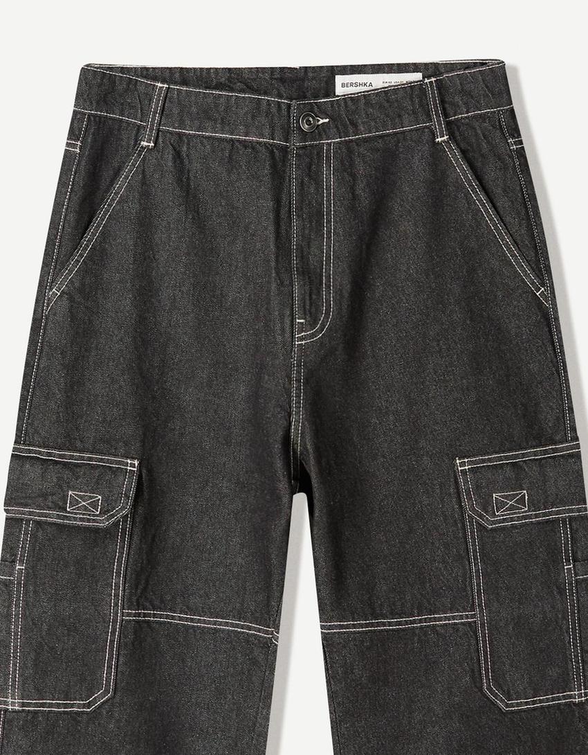 Jeans baggy cargo-Negro