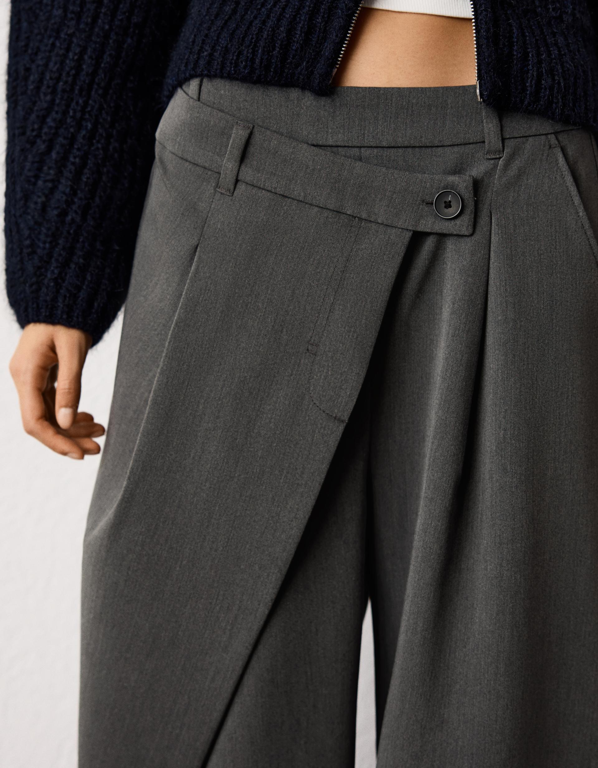 Tailored fit trousers with crossover waist