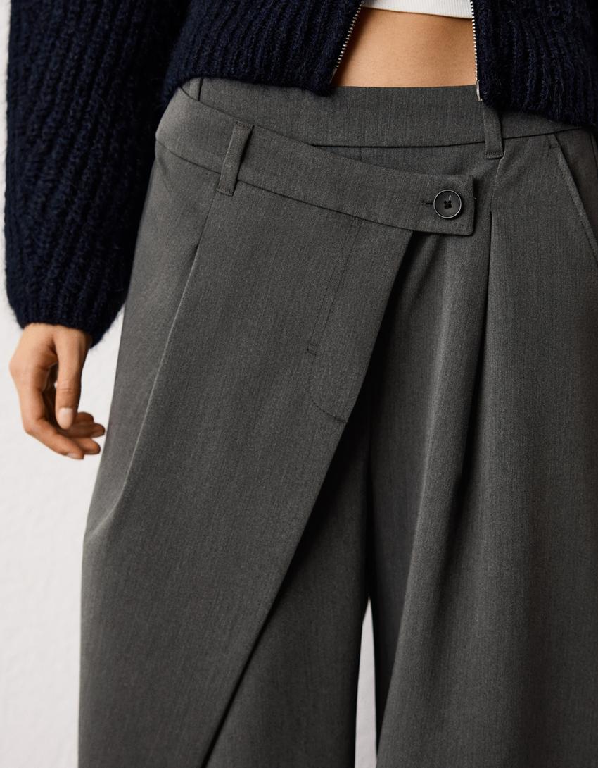 Tailoring broek met taille met overslag-Donkergrijs