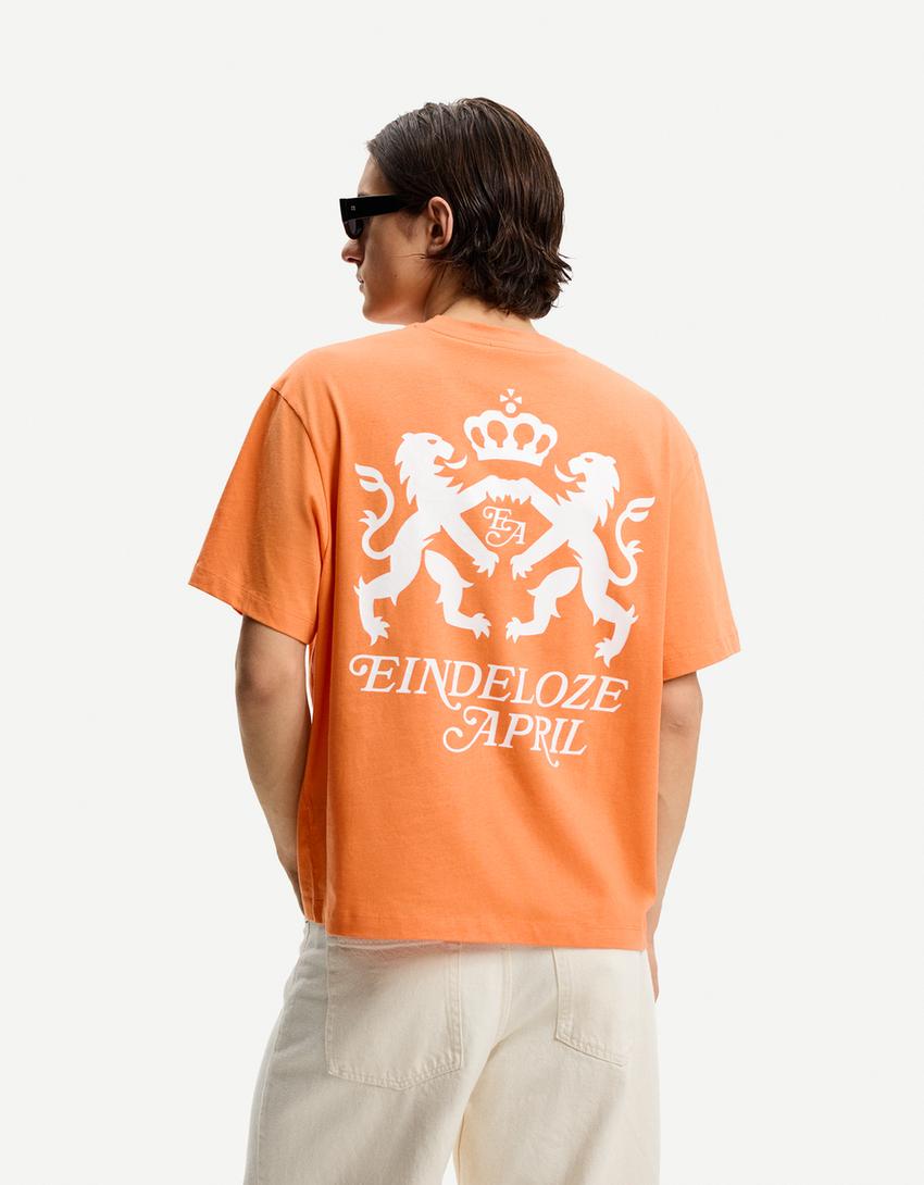 T-shirt met print en korte mouw-Oranje-1