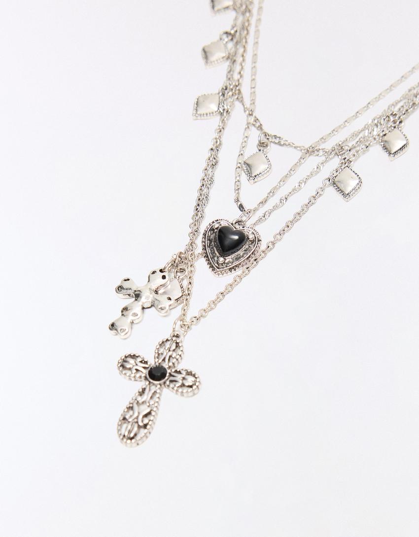 Set di 4 collane combinate con charms-Argentato