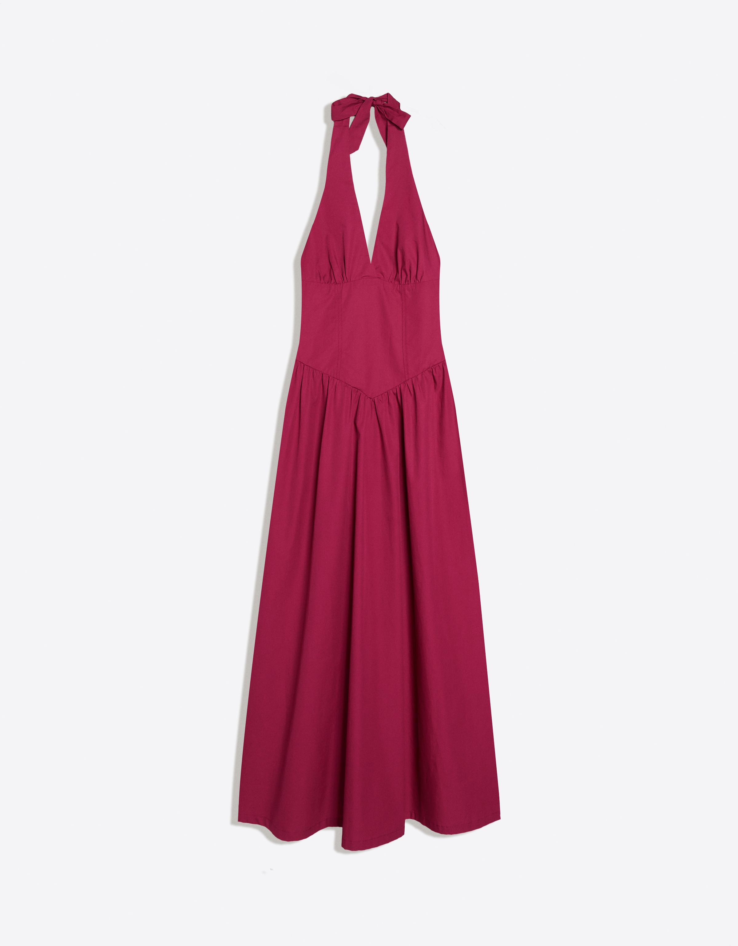 Long halter poplin dress — Burgundy