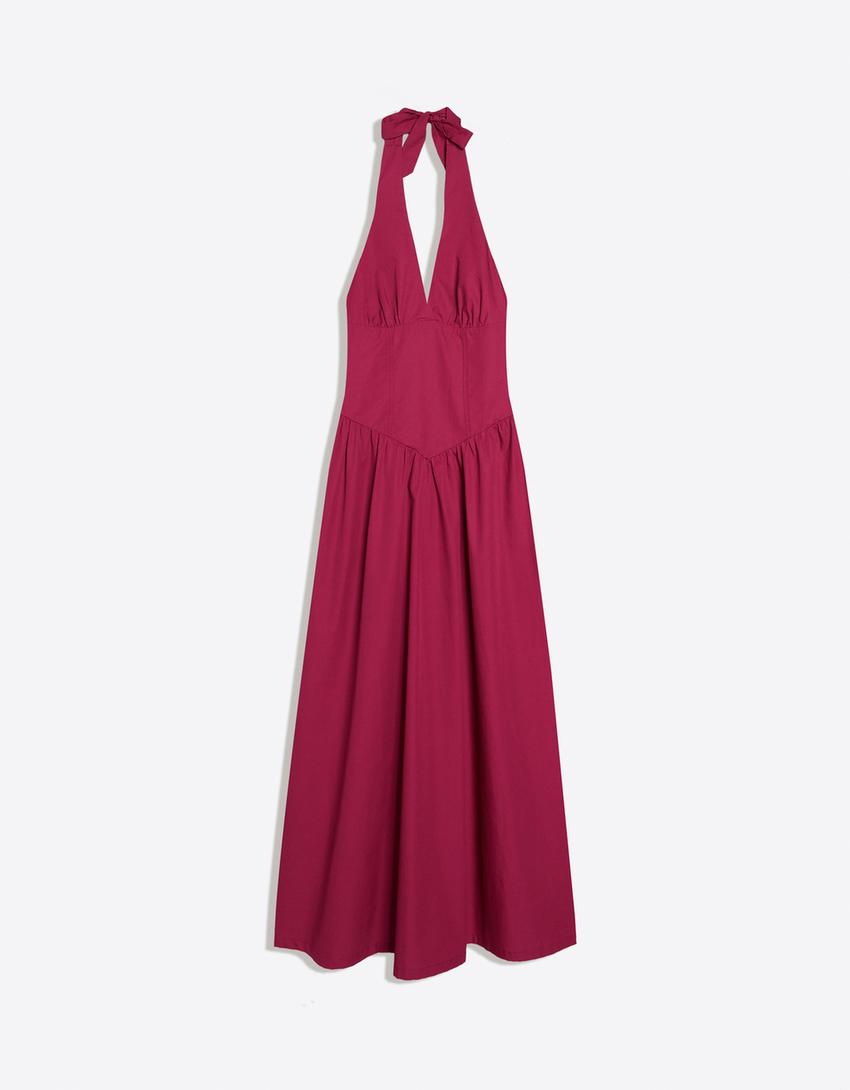 Vestido largo halter popelín-Burdeos