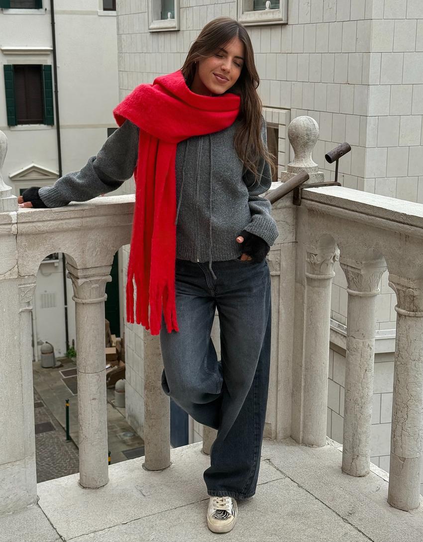 Cardigan con cerniera e cappuccio-Grigio