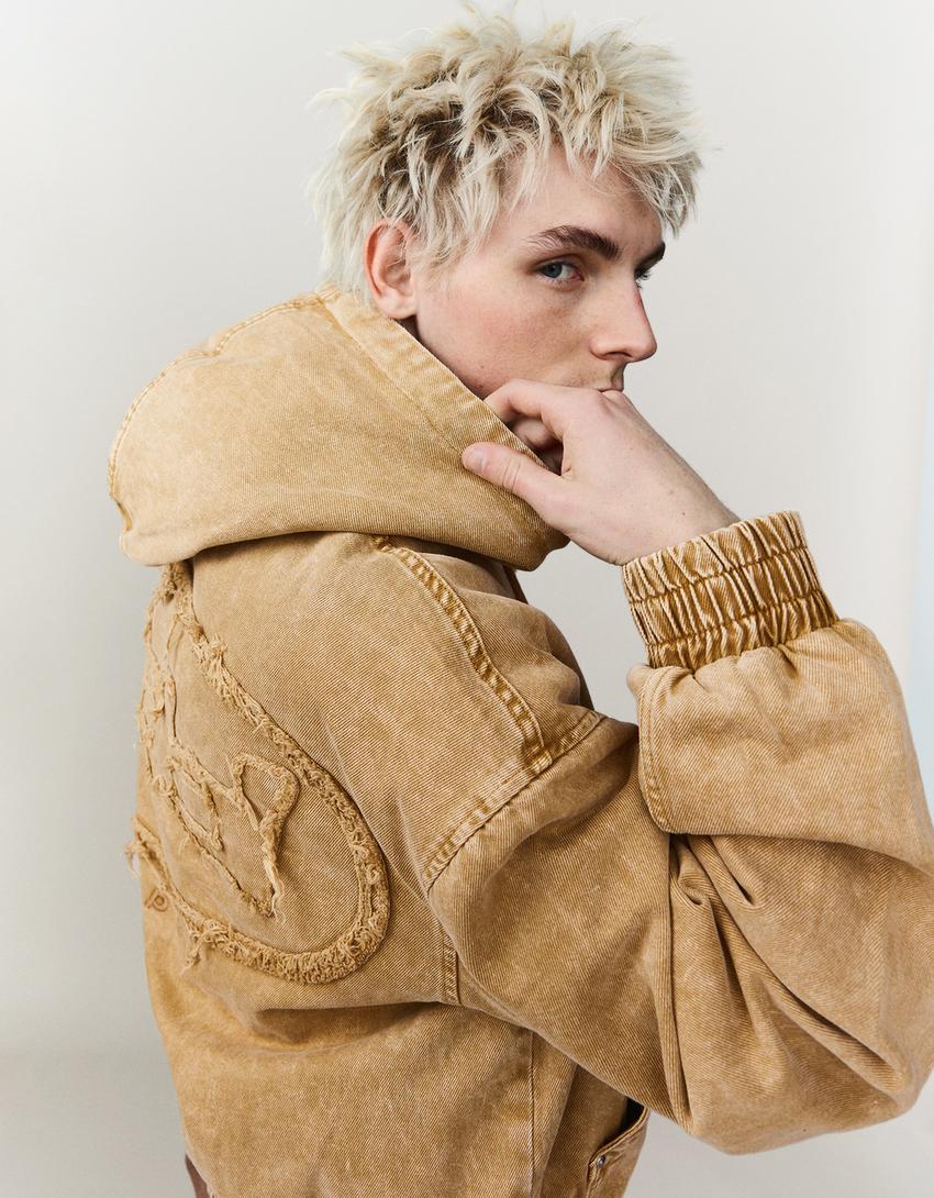 Cazadora cremallera capucha acolchada-Camel