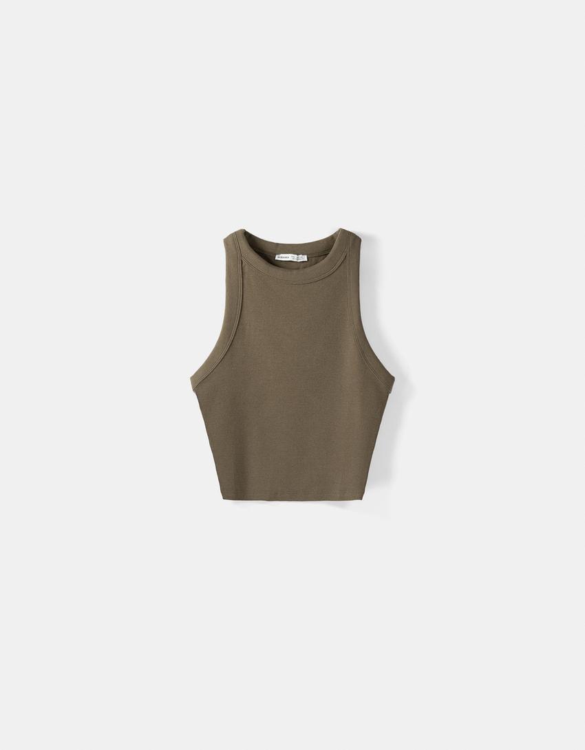 Top sans manches bord-côte-Kaki-4