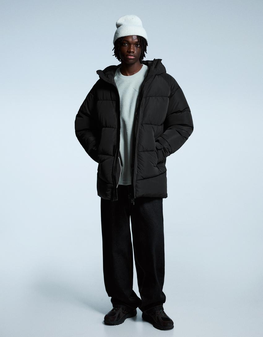 Long puffer coat-Black