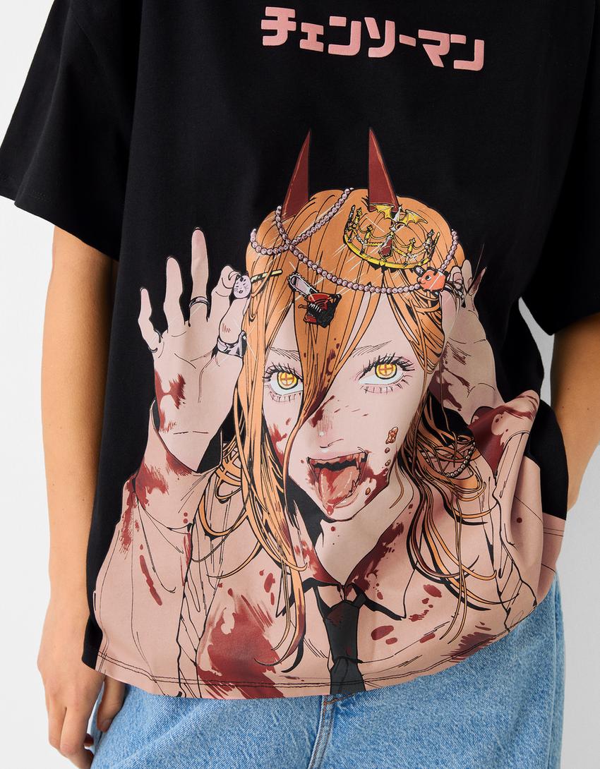 T-shirt manches courtes imprimé Chainsaw Man-Noir-6