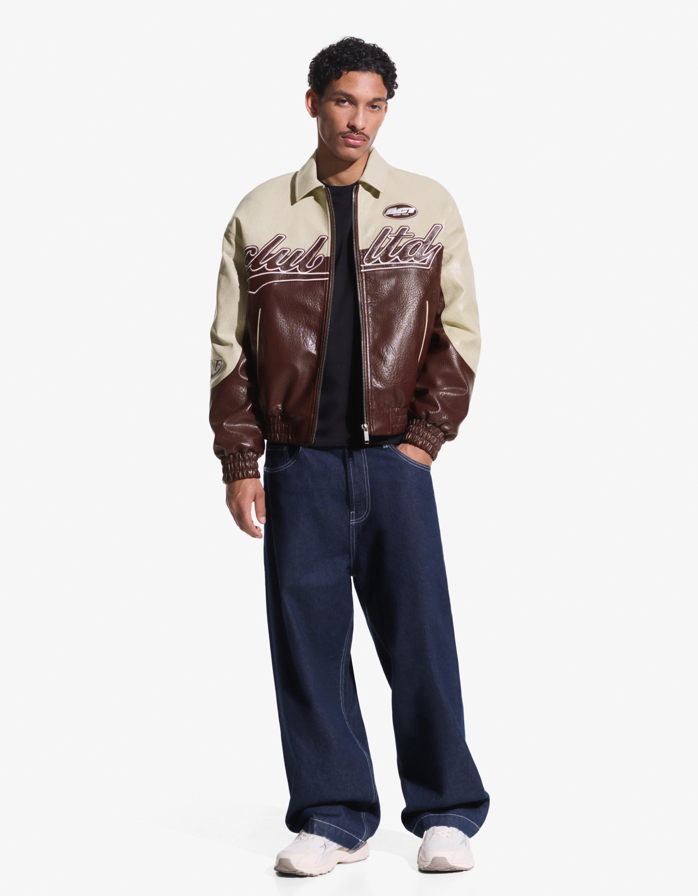 Blok renkli suni deri ceket - Görsel 29