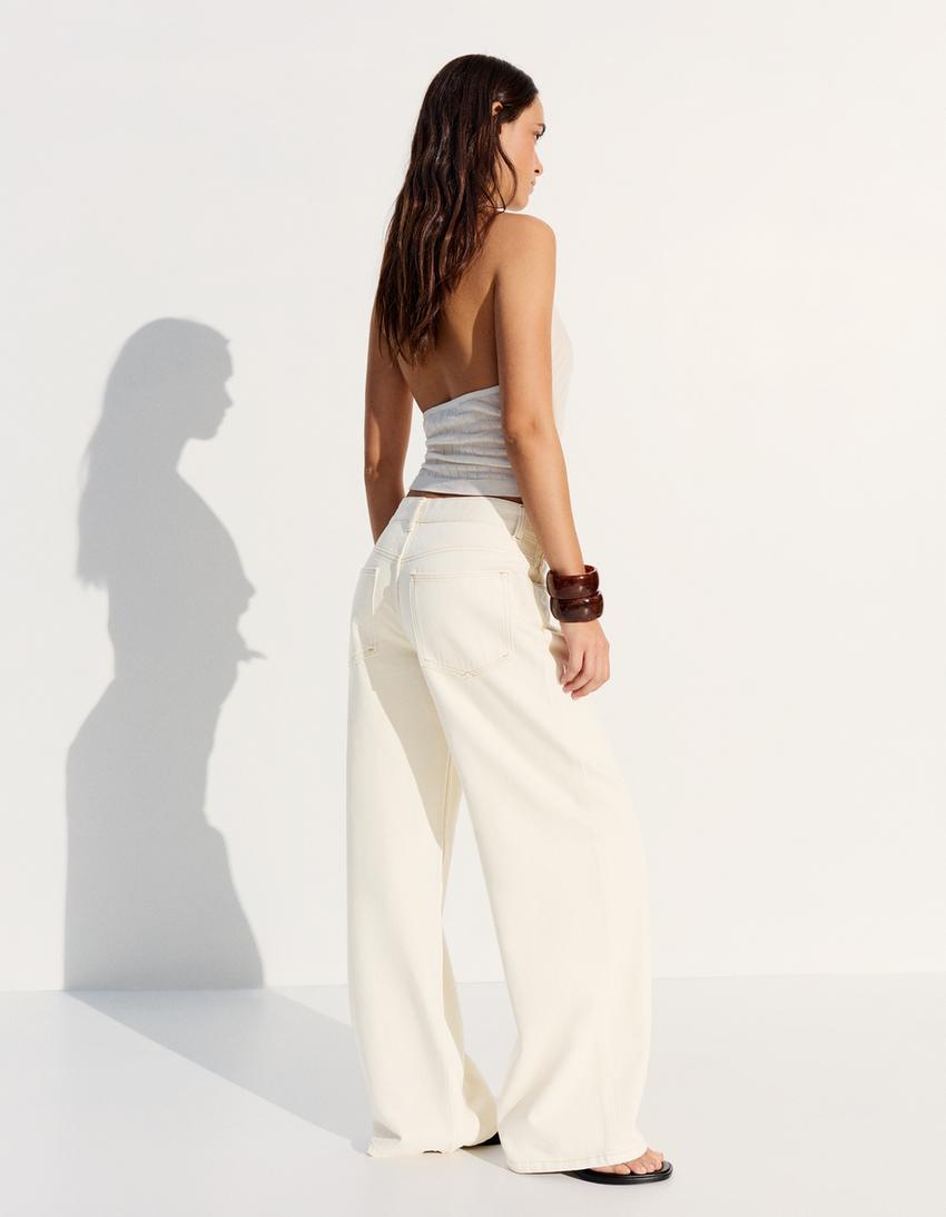 Düşük bel boyfriend jean-Krem