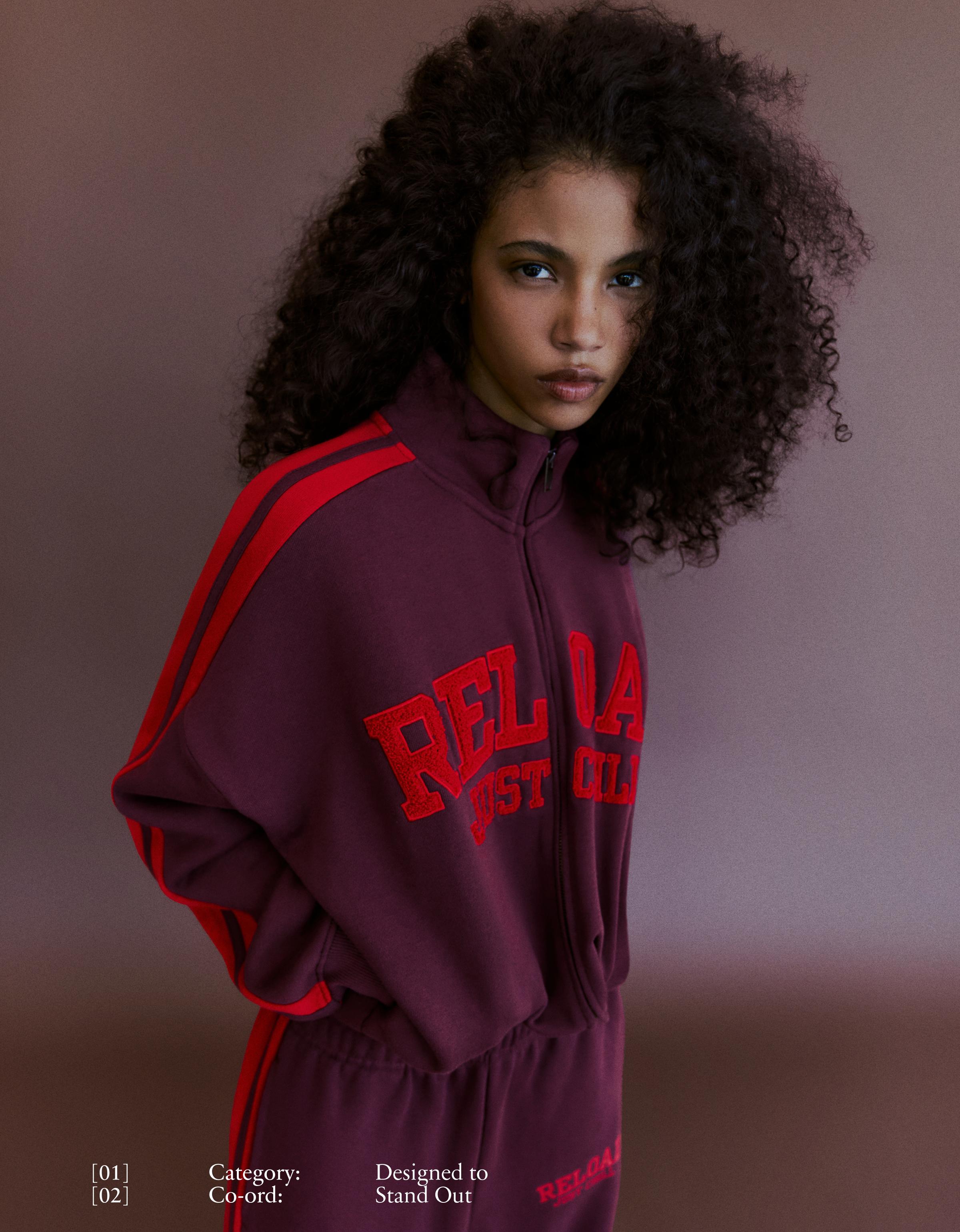 Plush zip-up sweatshirt with patch — Burgundy