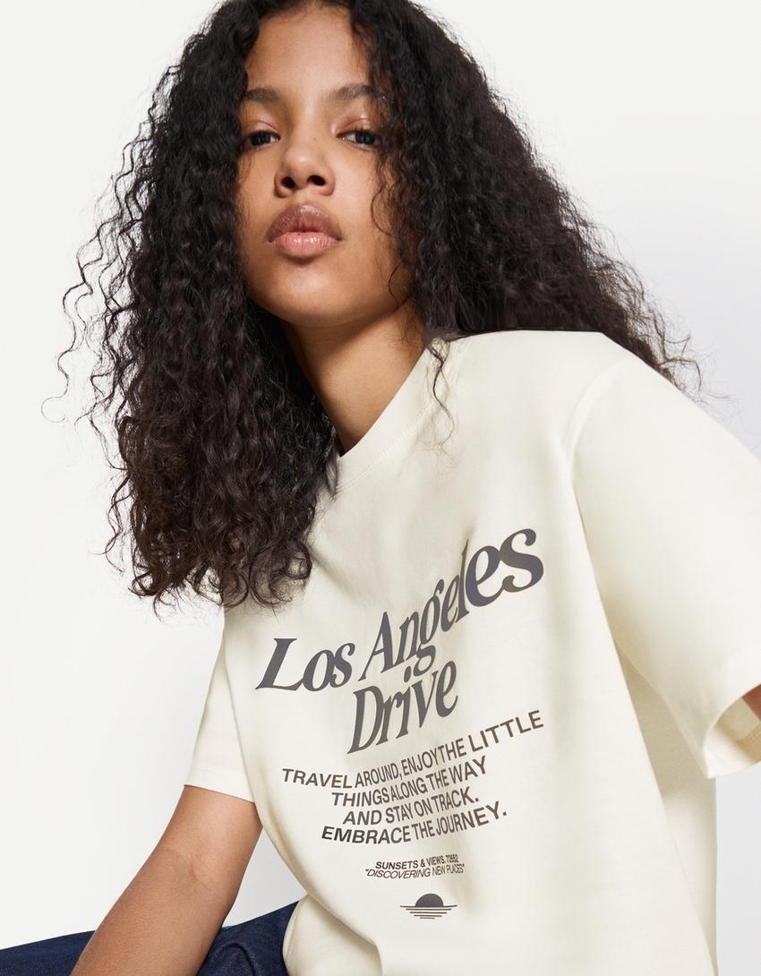 Short sleeve T-shirt with print-Cream