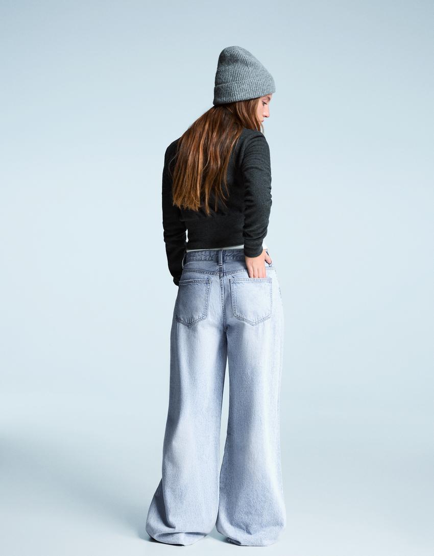 Blugi wide leg-Albastru deschis