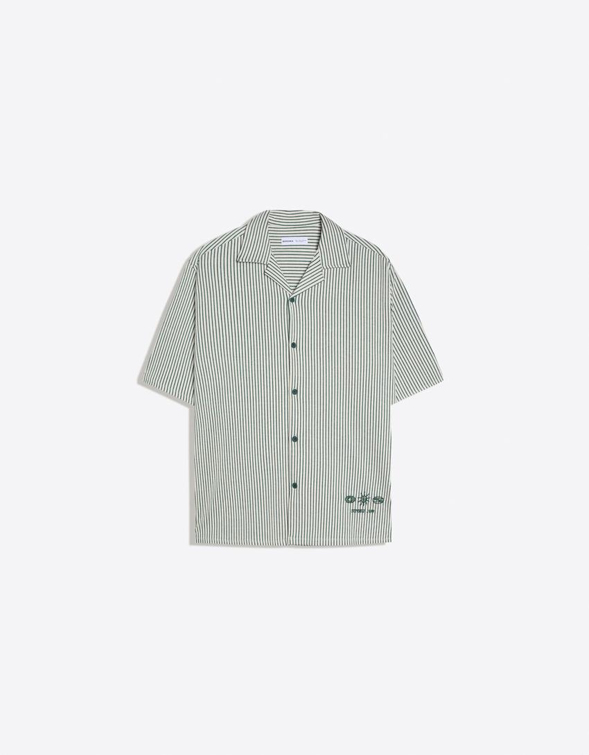 Printed striped short sleeve boxy fit shirt-Green